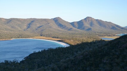 Famous Wineglass Bay in Tasmania in late afternoon