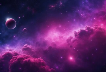 Obraz na płótnie Canvas Outer Space Wallpaper Contemporary Nebula Panorama with Pink and Purple Colors Clouds Stars Planets and Star Dust