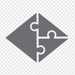 Simple icon of polygonal puzzle in grey.  Simple icon puzzle rhombus of the three elements on transparent background for your web site design, logo, app, U. EPS10.