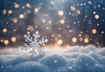 Fototapeta na wymiar Seasonal Wallpaper with Beautiful Frosty Snowflake Christmas Banner with copy-space