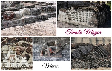 The ruins of the Great Pyramid (or Templo Mayor) the main temple of Tenochtitlan (now Mexico City),...