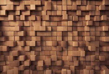 Timber Wood Wall background with tiles 3D tile Wallpaper with Soft sheen Square blocks like Lego - obrazy, fototapety, plakaty