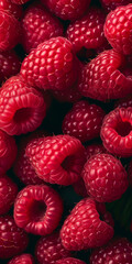 Lush raspberries with deep red tones, filling the frame for a vibrant, textured look. Phone wallpaper. 