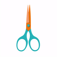 Flat simple 2D preschool scissors, flat color, minimalistic isolated on white background