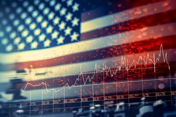 Abstract conceptual image of the American flag and economy.　American economy, data analytic, employment and US social conditions concept.