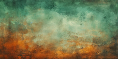 Obraz premium Aged textured background merging cool green and warm orange tones, exuding distressed, old vintage grunge texture design