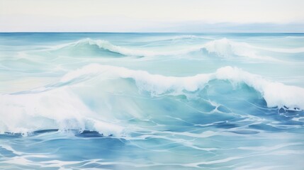  a painting of a wave in the ocean with white foam on the top of the wave and the bottom of the wave on the bottom of the wave.