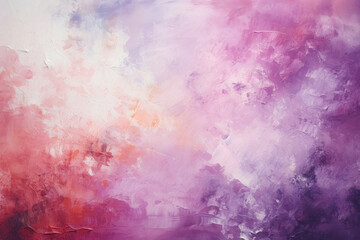 Abstract background with textured soft pastel gradient magenta and violet with distressed paint splatters and strokes on canvas
