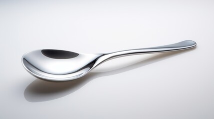  a close up of a spoon on a white surface with a shadow of a spoon on the side of the spoon.