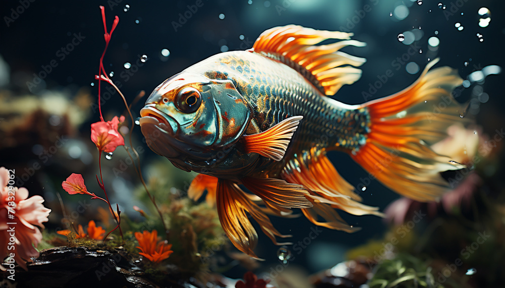 Sticker Vibrant fish swimming in a tropical underwater paradise generated by AI