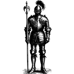 Fototapeta na wymiar Knight In Full Plate Armour With Spear