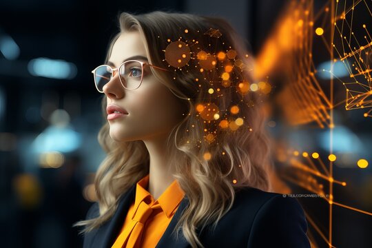 Female data analyst. visualizing big data network with artificial ai intelligence