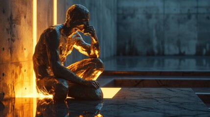 Statue of a man sitting in front of a fountain