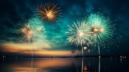 Happy new year celebration night sky fireworks image ____3452