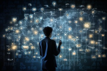 Data analyst leveraging ai technology to visualize big data network for advanced insights