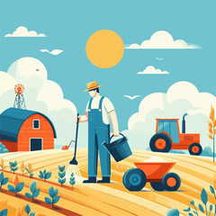 farmer at the field and tractor with trailer
