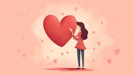Young woman with heart love icon, valentine concept