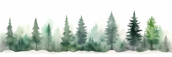 Watercolor Teak Tree Line on White Background Generative AI