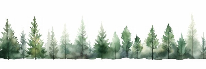 Watercolor Acacia Tree Line on White Background Generative AI