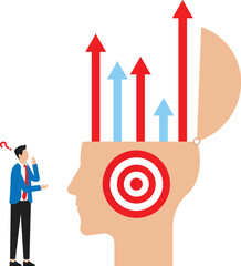 Team businessman holds up graph growth on human head growth mindset concept
