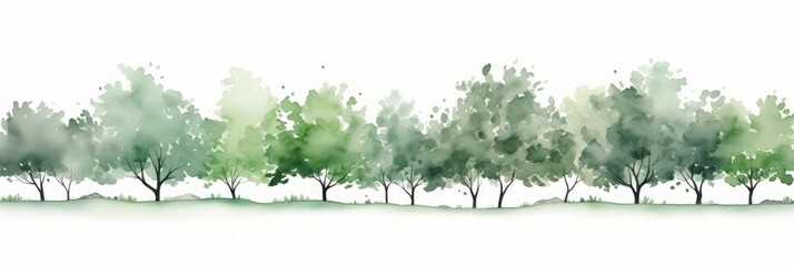 Watercolor Crabapple Tree Line on White Background Generative AI