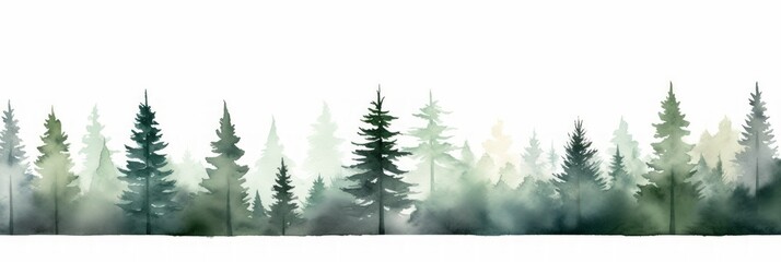 Watercolor Fir Tree Line on White Background Generative AI