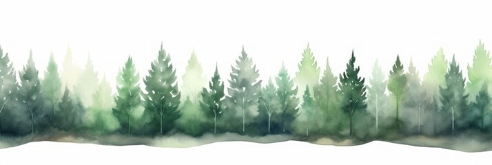Watercolor Tree Line of Hazelnut on White Background Generative AI