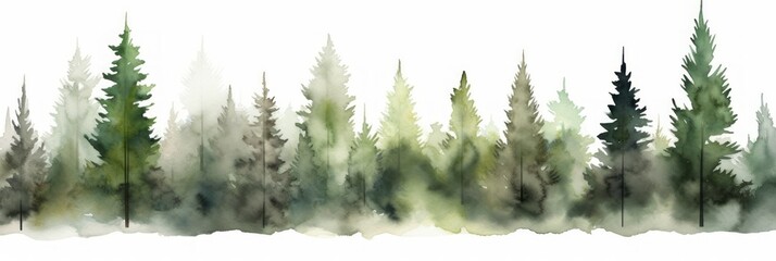 Watercolor Locust Tree Line on White Background Generative AI