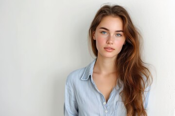 Young pretty woman against white background