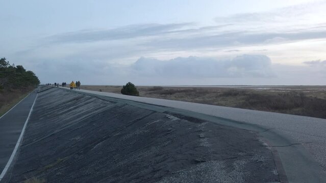 Pan from dyke at Sant-Peter-Ording to North Sea, 4k footage