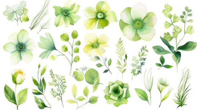  a set of watercolor flowers and leaves on a white background stock photo - budget - free stock photo - budget - free stock photos - free stock.