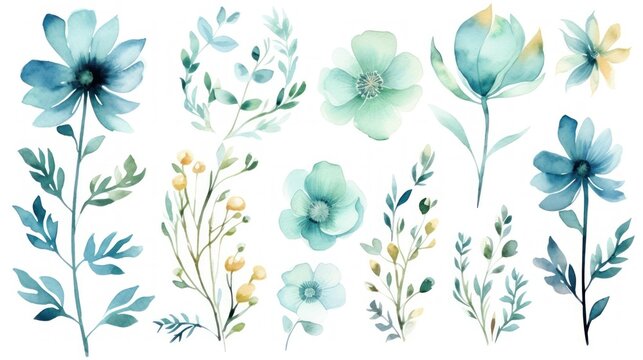  a set of watercolor flowers and leaves on a white background stock photo - budget - free stock photo - budget - free stock photos - free stock.