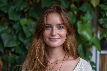 Smiling woman in front of plants