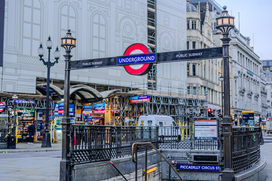 Piccadilly Circus underground station sign in London, England