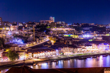 Fototapeta na wymiar Night view of Ribeira in Porto, Portugal