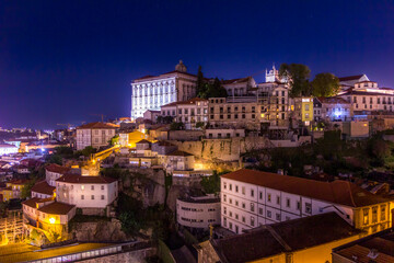 Night view of Ribeira in Porto, Portugal - 718335033