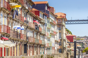 Colorful buildings in the Ribeira neighborhood, Porto, Portugal - obrazy, fototapety, plakaty