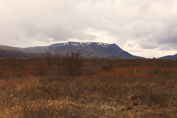 View on a mountain in the Golden Circle which is a tourist area in southern Iceland