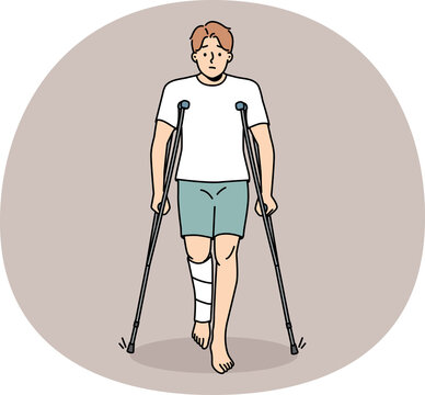 injured man walking with crutches clip art preview