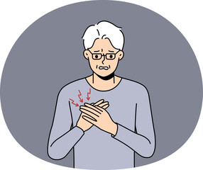 Unhealthy mature grandfather suffer from heart problems. Unwell sick old man touch chest struggle with cardiac arrest. Elderly healthcare.