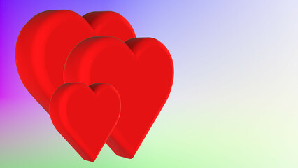Abstract background with 3d red heart and gradient copy space,