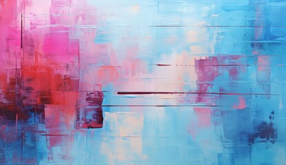 Blue, pink and red painting in an abstract style