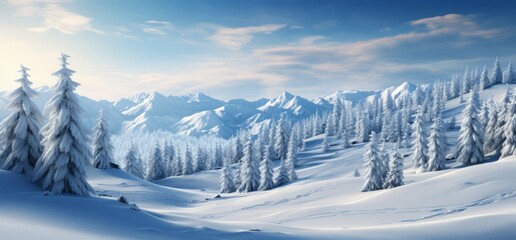 Fototapeta na wymiar Frozen landscape in winter, snow and spruce trees