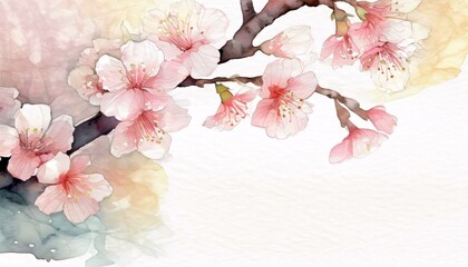 hand drawn vintage watercolor, sakura cherry blossom 16:9 widescreen wallpaper / backdrop,