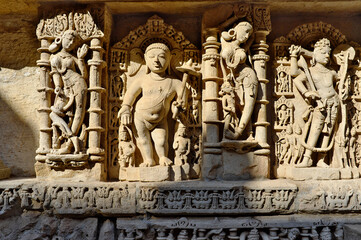 Statues at Rani ki Vav (Stepwell) at Patan, Gujarat, India