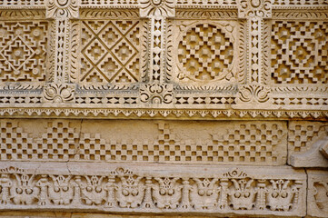 Design patterns Rani ki vav Stepwell at Patan, Gujarat, India