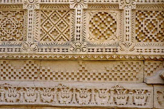 Design patterns Rani ki vav Stepwell at Patan, Gujarat, India