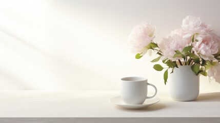  a white cup and saucer with pink flowers in it and a white saucer with a white saucer.