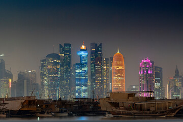 Doha Qatar MIddle East Panoramic View by Sunset