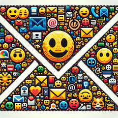 Colorful mosaic artwork composed entirely of emojis.